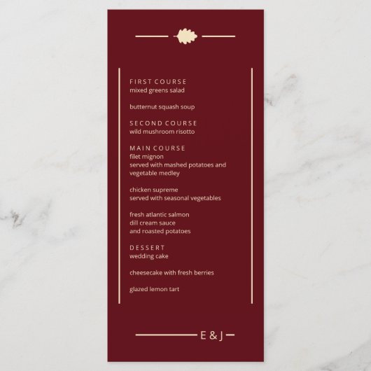 Burgundy Autumn Wedding Menu (Voorkant)