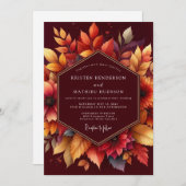 Burgundy Autumnal Floral Romance Wedding Kaart (Voorkant / Achterkant)