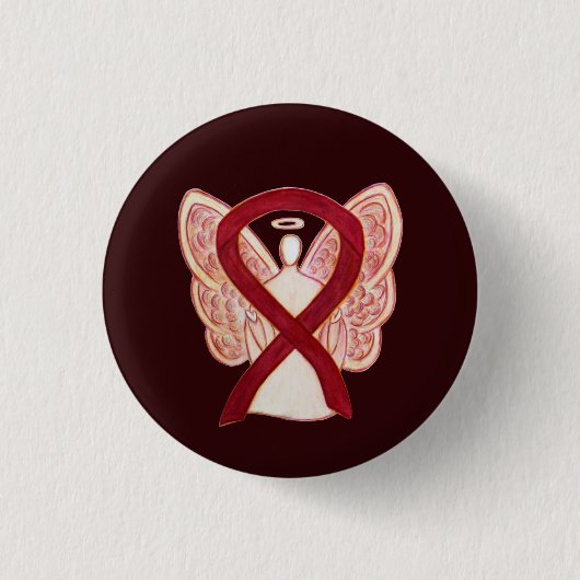 Burgundy Awareness Ribbon Angel Buttonnen Ronde Button 3,2 Cm (Voorkant)