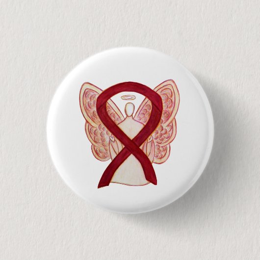 Burgundy Awareness Ribbon Angel Buttonnen Ronde Button 3,2 Cm (Voorkant)