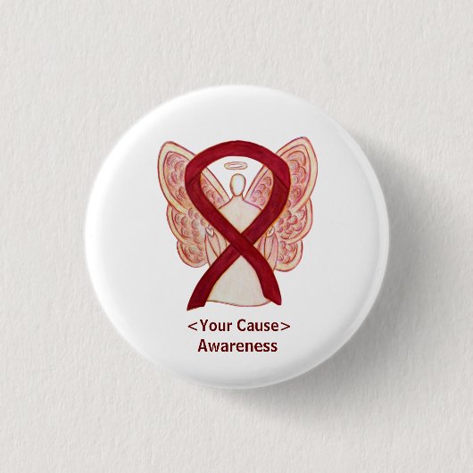 Burgundy Awareness Ribbon Angel Custom Pins Ronde Button 3,2 Cm (Voorkant)