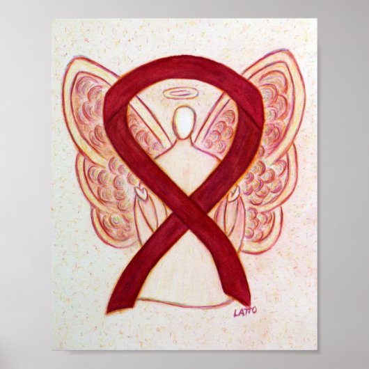 Burgundy Awareness Ribbon Angel Poster Art Print (Voorkant)