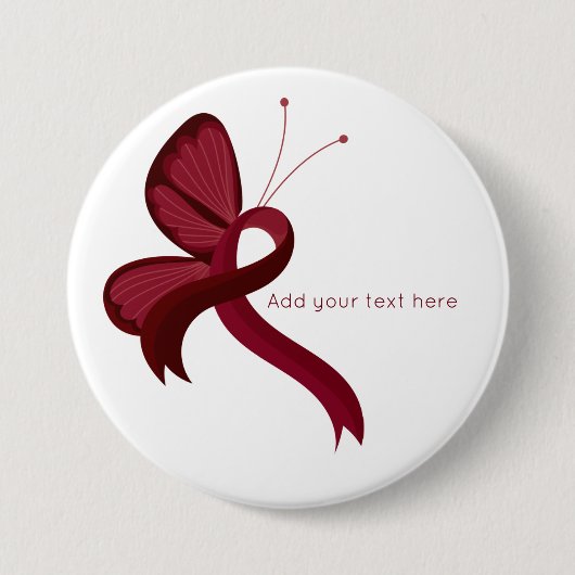 Burgundy Awareness Ribbon Butterfly Button (Voorkant)