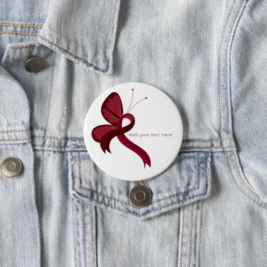 Burgundy Awareness Ribbon Butterfly Button (In situ)