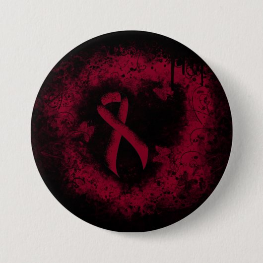 Burgundy Awareness Ribbon Grunge Heart Ronde Button 7,6 Cm (Voorkant)