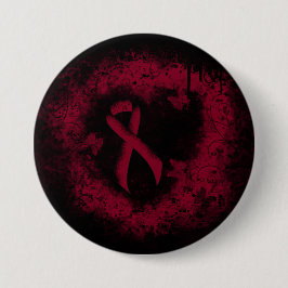 Burgundy Awareness Ribbon Grunge Heart Ronde Button 7,6 Cm