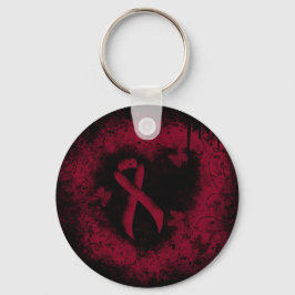 Burgundy Awareness Ribbon Grunge Heart Sleutelhanger