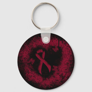 Burgundy Awareness Ribbon Grunge Heart Sleutelhanger