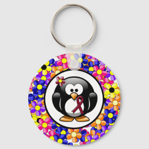 Burgundy Awareness Ribbon Penguin Sleutelhanger