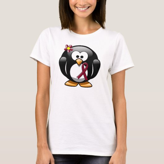 Burgundy Awareness Ribbon Penguin T-shirt (Voorkant)