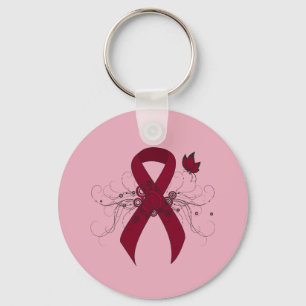 Burgundy Awareness Ribbon with Butterfly Sleutelhanger