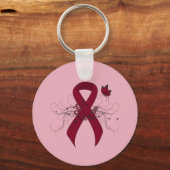 Burgundy Awareness Ribbon with Butterfly Sleutelhanger (Voorkant)