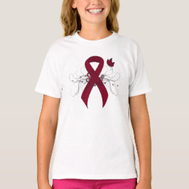 Burgundy Awareness Ribbon with Butterfly T-shirt