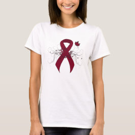 Burgundy Awareness Ribbon with Butterfly T-shirt