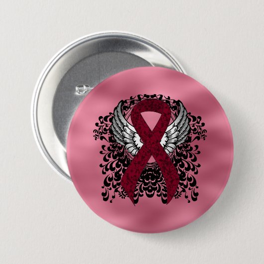 Burgundy Awareness Ribbon with Wings Ronde Button 7,6 Cm (Voorkant /achterkant)