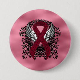Burgundy Awareness Ribbon with Wings Ronde Button 7,6 Cm