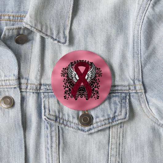 Burgundy Awareness Ribbon with Wings Ronde Button 7,6 Cm (In situ)