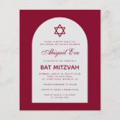 Burgundy Bat Mitzvah Arch Budget Red Uitnodiging (Voorkant)
