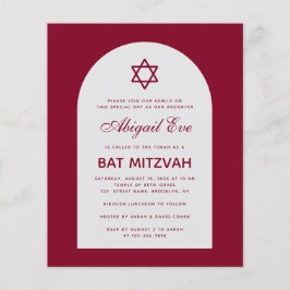 Burgundy Bat Mitzvah Boog Budget Rode Uitnodiging