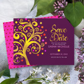 Burgundy Bat Mitzvah Gold Pink Folie Tree of Life Save The Date
