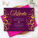 Burgundy Bat Mitzvah Modern Gold Foil Tree of Life Informatiekaartje<br><div class="desc">Wees trots, verheug je en laat deze mijlpaal van je favoriete Bat Mitzvah zien! Deze abstracte, grafisch faux gouden folie met fonkelende roze, sinaasappel en rode davidster en stip "bladeren" op een rijke paarse bordeaux achtergrond, is de perfecte gepersonaliseerde party info insert voor deze speciale gelegenheid. Een kleine, donkerrode davidster...</div>