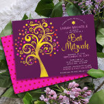 Burgundy Bat Mitzvah Modern Gold Foil Tree of Life Kaart<br><div class="desc">Wees trots, blij en toon deze mijlpaal van je favoriete Bat Mitzvah! Deze grafische faux gouden folie-boom met dunne roze, oranje en rode ster van David en stip "bladeren" op een rijke paarse ondergrond is de perfecte uitnodiging voor deze speciale gelegenheid. Een kleine, donkerrode ster van David-patroon met een warm...</div>