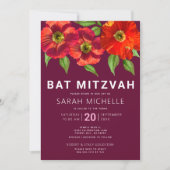Burgundy Bat Mitzvah Modern Waterverf Floral Kaart (Voorkant)