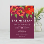 Burgundy Bat Mitzvah Modern Waterverf Floral Kaart (Staand voorkant)