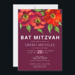 Burgundy Bat Mitzvah Modern Waterverf Floral Kaart<br><div class="desc">Wees trots, blij en toon deze mijlpaal van je favoriete Bat Mitzvah met deze geavanceerde, persoonlijke uitnodiging! Een verbluffende, bloedige waterverf met een modern san serif-type bedekt de achtergrond van een schotwond. Pas de douanetekst met de naam, de datum, en de plaatsinformatie van uw Bat Mitzvah aan. Gegarandeerd om een...</div>