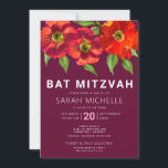 Burgundy Bat Mitzvah Modern Waterverf Floral Kaart<br><div class="desc">Wees trots, blij en toon deze mijlpaal van je favoriete Bat Mitzvah met deze geavanceerde, persoonlijke uitnodiging! Een verbluffende, bloedige waterverf met een modern san serif-type bedekt de achtergrond van een schotwond. Pas de douanetekst met de naam, de datum, en de plaatsinformatie van uw Bat Mitzvah aan. Gegarandeerd om een...</div>