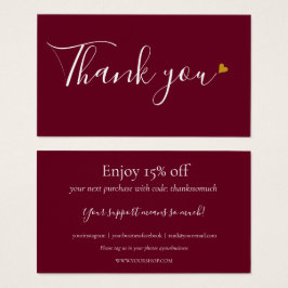 Burgundy Bedankt voor Winkelen Kortingkaart Visitekaartje