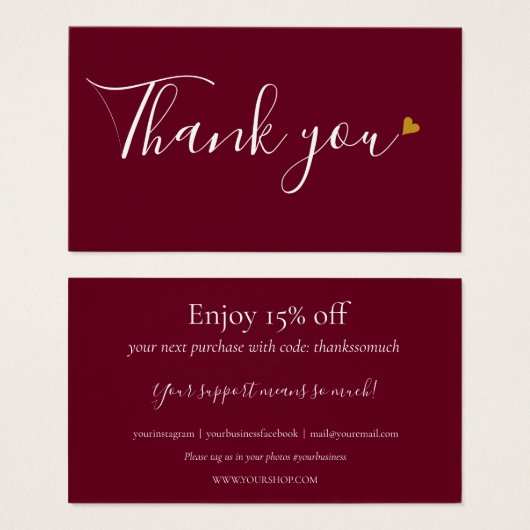Burgundy Bedankt voor Winkelen Kortingkaart Visitekaartje (Voorkant /achterkant)