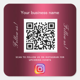 Burgundy bedrijfsnaam qr code instagram vierkante sticker