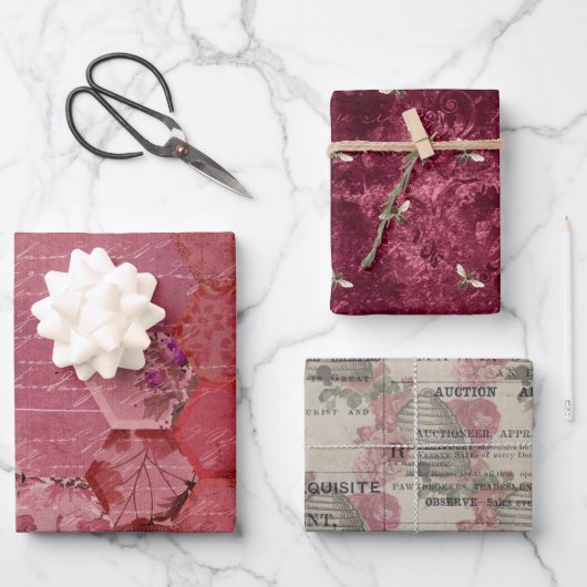 Burgundy Bee Series Design Five Inpakpapier Vel (Voorkant)