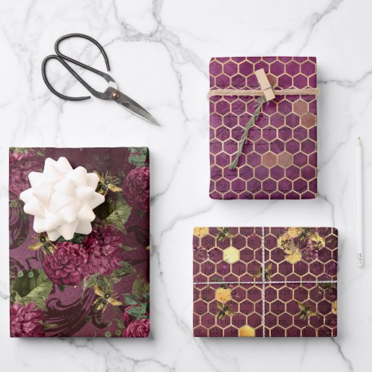 Burgundy Bee Series Design One Inpakpapier Vel (Voorkant)