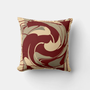 Burgundy Beige Taupe Wervelend Abstract Bloem Kussen