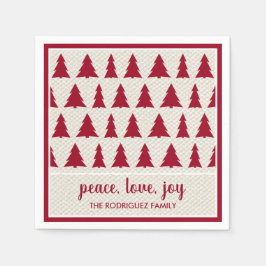 Burgundy Beige Tree Pattern Name Holiday Party Servet