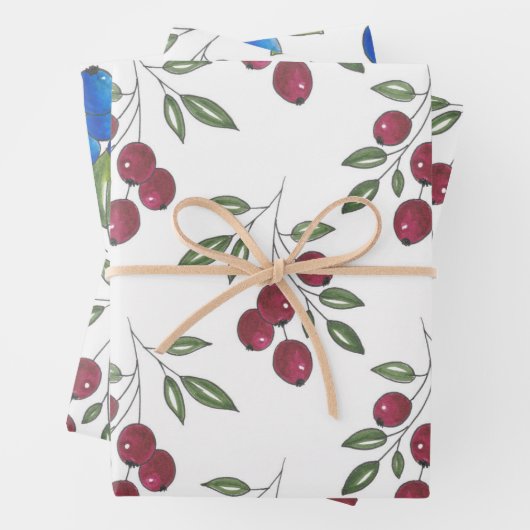 Burgundy Berries Pattern Wrapping Paper (In situ)