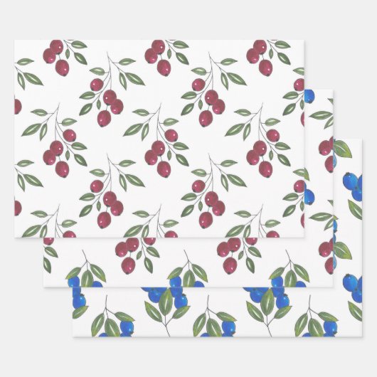Burgundy Berries Pattern Wrapping Paper (Set)