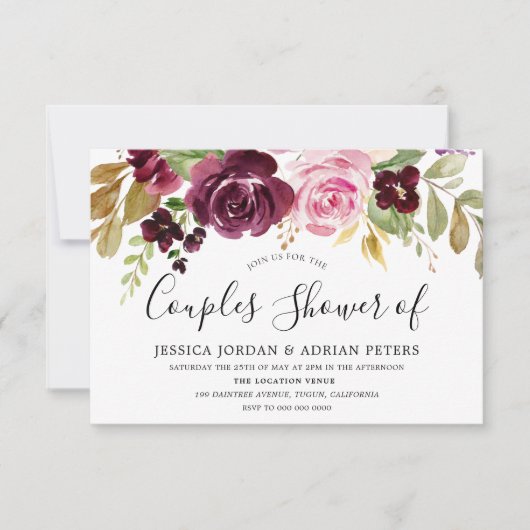 Burgundy Berry All Seasons Couples Shower Kaart (Voorkant)