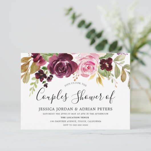 Burgundy Berry All Seasons Couples Shower Kaart (Staand voorkant)