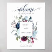 Burgundy, Berry & Blue Wedding Welcome Sign Poster (Voorkant)