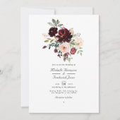 Burgundy Berry & Blush Floral QR Code RSVP Weddens Kaart (Voorkant)
