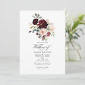 Burgundy Berry & Blush Floral Wedding Foto Kaart (Staand voorkant)