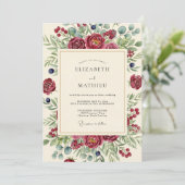 Burgundy Berry Botanical Wedding Kaart (Staand voorkant)