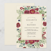 Burgundy Berry Botanical Wedding Kaart (Voorkant / Achterkant)