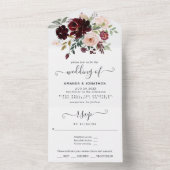 Burgundy Berry en Blush Floral All In One Uitnodiging (Binnen)