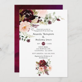 Burgundy Berry en Blush Floral Engagement Party Kaart