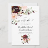 Burgundy Berry en Blush Floral Virtual Wedding Kaart (Voorkant)