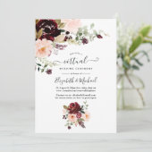 Burgundy Berry en Blush Floral Virtual Wedding Kaart (Staand voorkant)